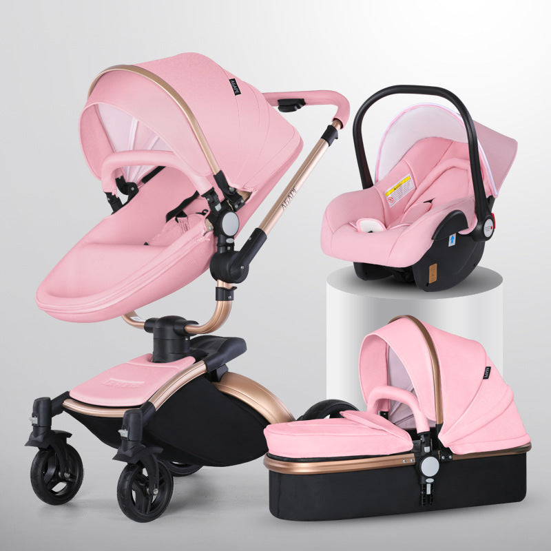3-in-1 Foldable High Landscape Baby Stroller with 360° Rotation & Basket