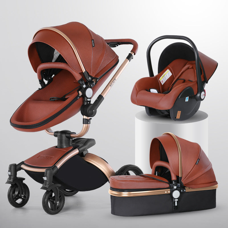 3-in-1 Foldable High Landscape Baby Stroller with 360° Rotation & Basket