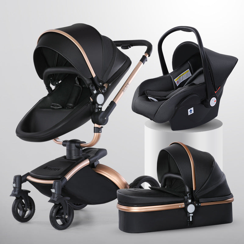 3-in-1 Foldable High Landscape Baby Stroller with 360° Rotation & Basket