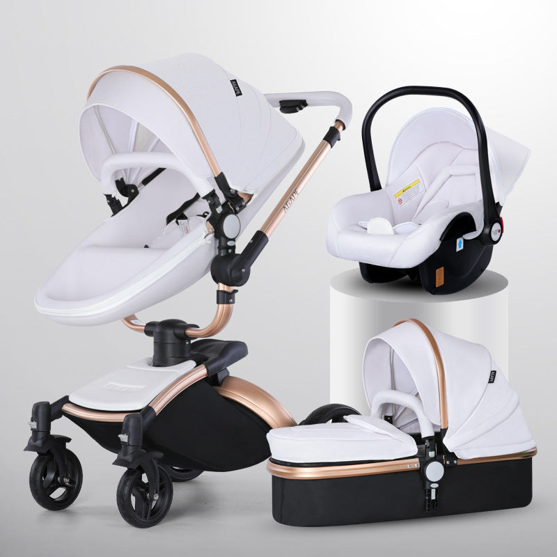 3-in-1 Foldable High Landscape Baby Stroller with 360° Rotation & Basket