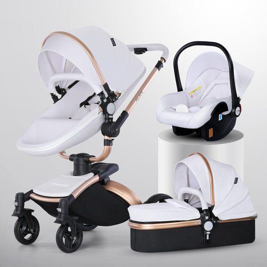 3-in-1 Foldable High Landscape Baby Stroller with 360° Rotation & Basket