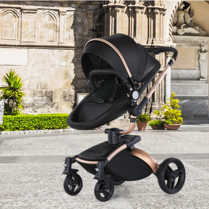 3-in-1 Foldable High Landscape Baby Stroller with 360° Rotation & Basket
